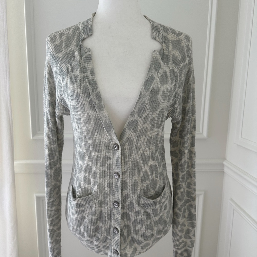 Rebecca Taylor Gray Animal Print Lightweight Cardigan